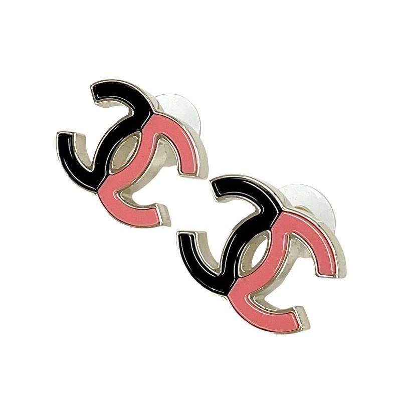 Chanel Earrings Earring Gold Black Pink Coco Mark Bicolor