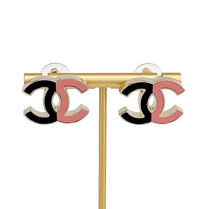 Chanel Earrings Earring Gold Black Pink Coco Mark Bicolor