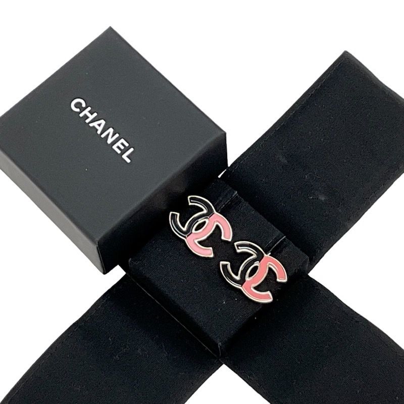 Chanel Earrings Earring Gold Black Pink Coco Mark Bicolor