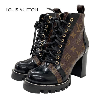 Louis Vuitton Star Trail Line Monogram Short Boots Ankle Boots Lace Up Black