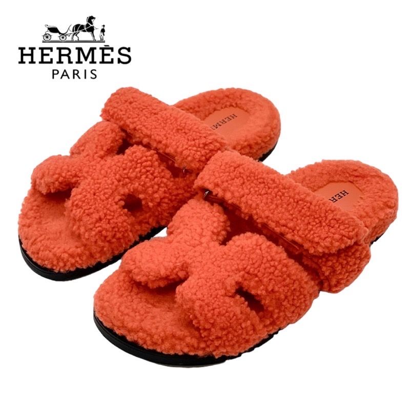 Hermes Chypre Sandals Shoes Shearling Orange Flat Sandals Boa