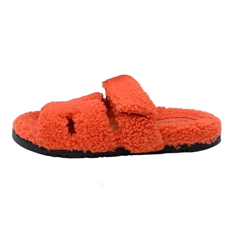 Hermes Chypre Sandals Shoes Shearling Orange Flat Sandals Boa