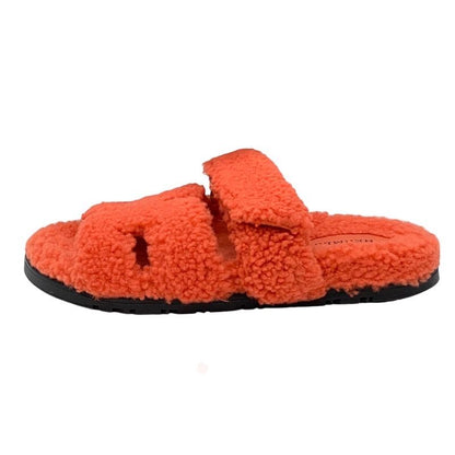 Hermes Chypre Sandals Shoes Shearling Orange Flat Sandals Boa