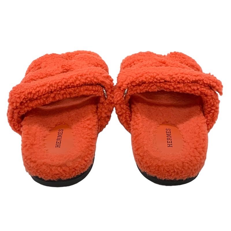 Hermes Chypre Sandals Shoes Shearling Orange Flat Sandals Boa