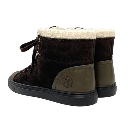 Chanel Sneakers Shoes Suede Leather Brown White High Cut Sneakers Coco Mark
