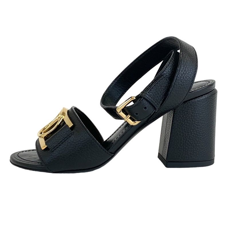Louis Vuitton Lock It Line Sandals Shoes Leather Black Gold LV Circle Logo