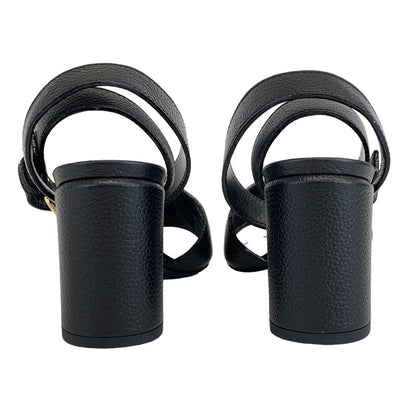 Louis Vuitton Lock It Line Sandals Shoes Leather Black Gold LV Circle Logo