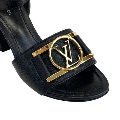 Louis Vuitton Lock It Line Sandals Shoes Leather Black Gold LV Circle Logo