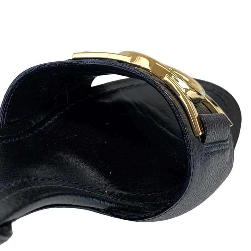 Louis Vuitton Lock It Line Sandals Shoes Leather Black Gold LV Circle Logo