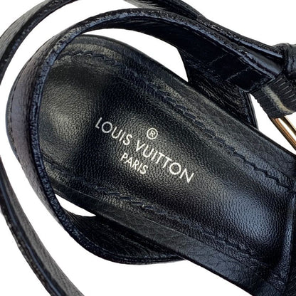Louis Vuitton Lock It Line Sandals Shoes Leather Black Gold LV Circle Logo