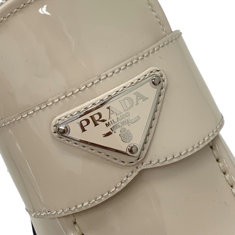 Prada Chocolate Loafers Leather Shoes Patent Ivory Unused Triangle Logo