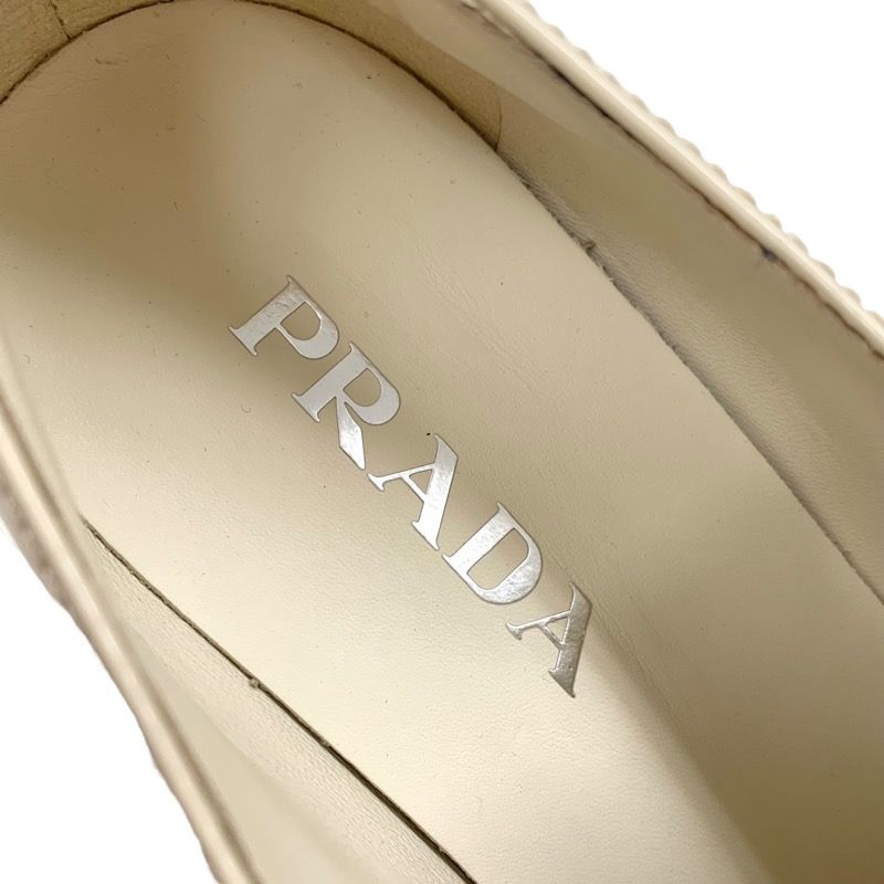 Prada Chocolate Loafers Leather Shoes Patent Ivory Unused Triangle Logo