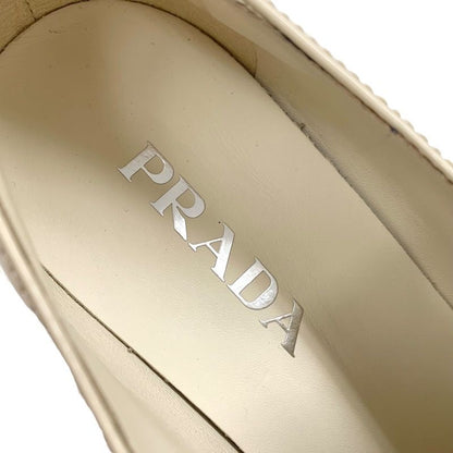 Prada Chocolate Loafers Leather Shoes Patent Ivory Unused Triangle Logo