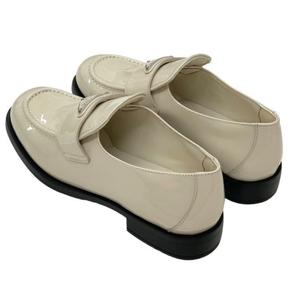 Prada Chocolate Loafers Leather Shoes Patent Ivory Unused Triangle Logo