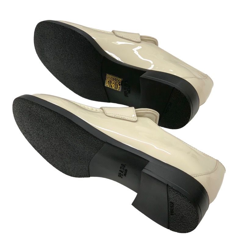 Prada Chocolate Loafers Leather Shoes Patent Ivory Unused Triangle Logo
