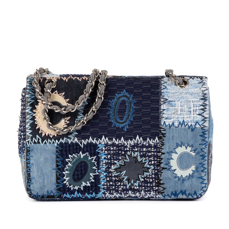 Chanel Limited Edition Patchwork Classic Jumbo Flap Blue Denim