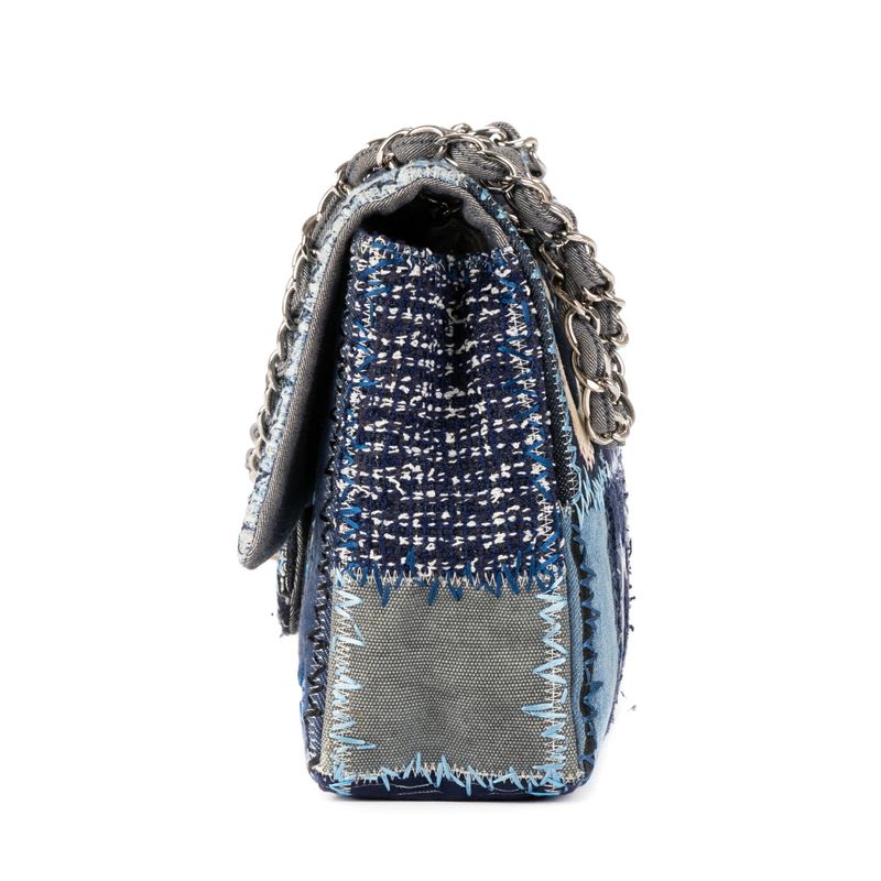 Chanel Limited Edition Patchwork Classic Jumbo Flap Blue Denim