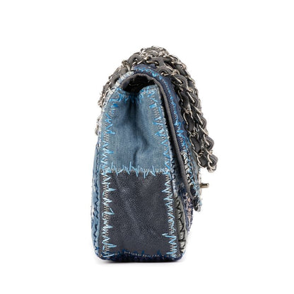 Chanel Limited Edition Patchwork Classic Jumbo Flap Blue Denim
