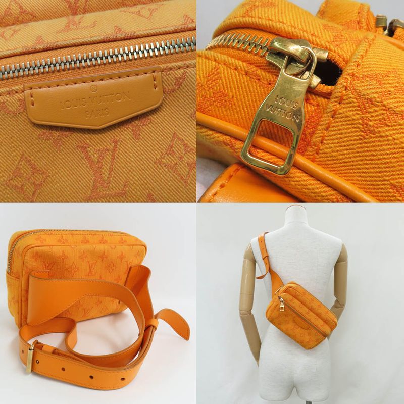 Louis Vuitton Bum Bag Outdoor M44623 Monogram Denim Orange Gold