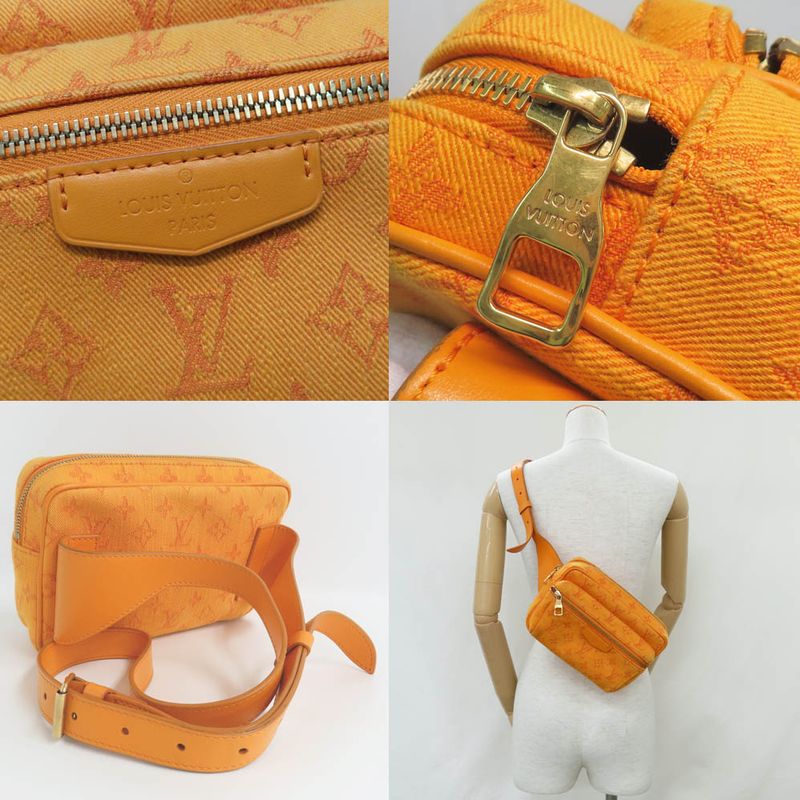 Louis Vuitton Bum Bag Outdoor M44623 Monogram Denim Orange Gold