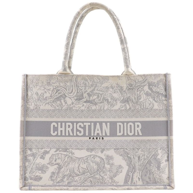 [dior] Christian Dior Book Tote Medium Toile De Jouy Jacquard Canvas Gray