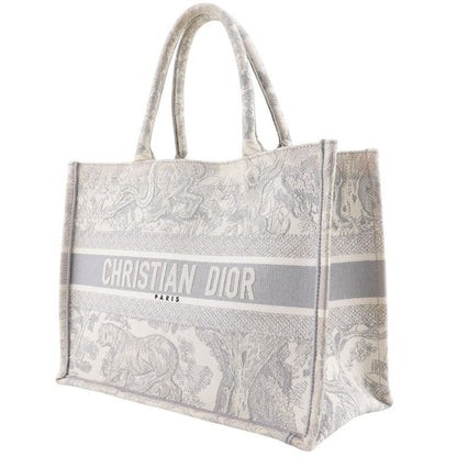 [dior] Christian Dior Book Tote Medium Toile De Jouy Jacquard Canvas Gray