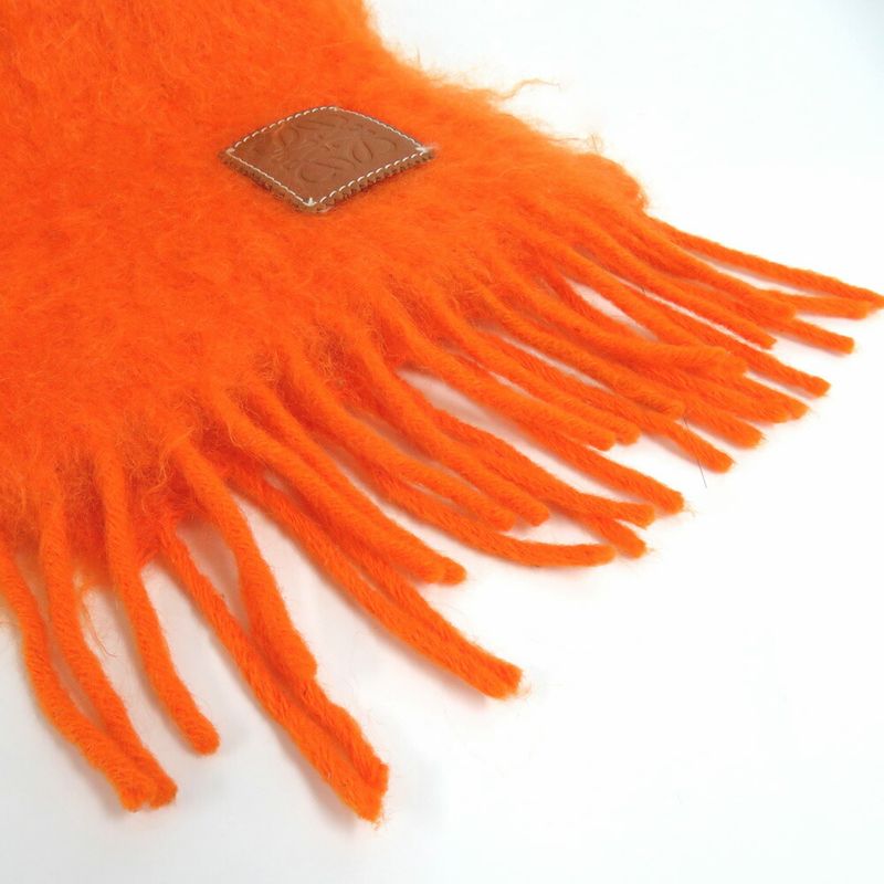Loewe Muffler - Orange Mohair Wool Fringe Leather Tag Women's Accessori