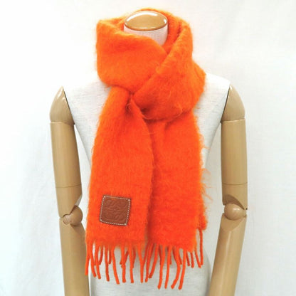 Loewe Muffler - Orange Mohair Wool Fringe Leather Tag Women's Accessori