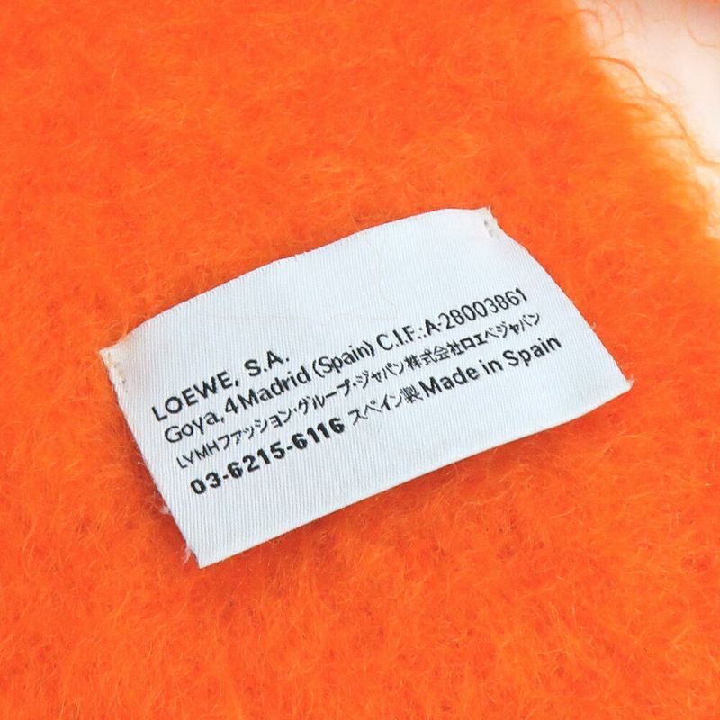 Loewe Muffler - Orange Mohair Wool Fringe Leather Tag Women's Accessori