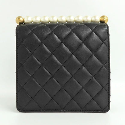 Chanel Flap Bag With Faux Pearl Chain Shoulder Bag Matelasse Black