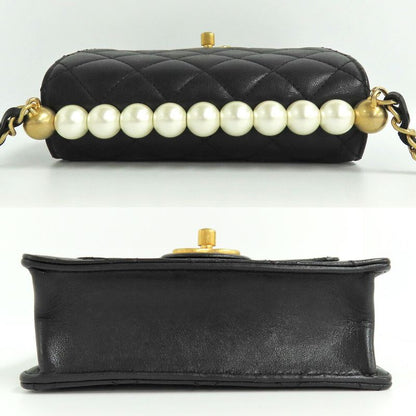 Chanel Flap Bag With Faux Pearl Chain Shoulder Bag Matelasse Black