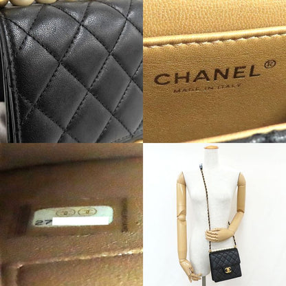 Chanel Flap Bag With Faux Pearl Chain Shoulder Bag Matelasse Black