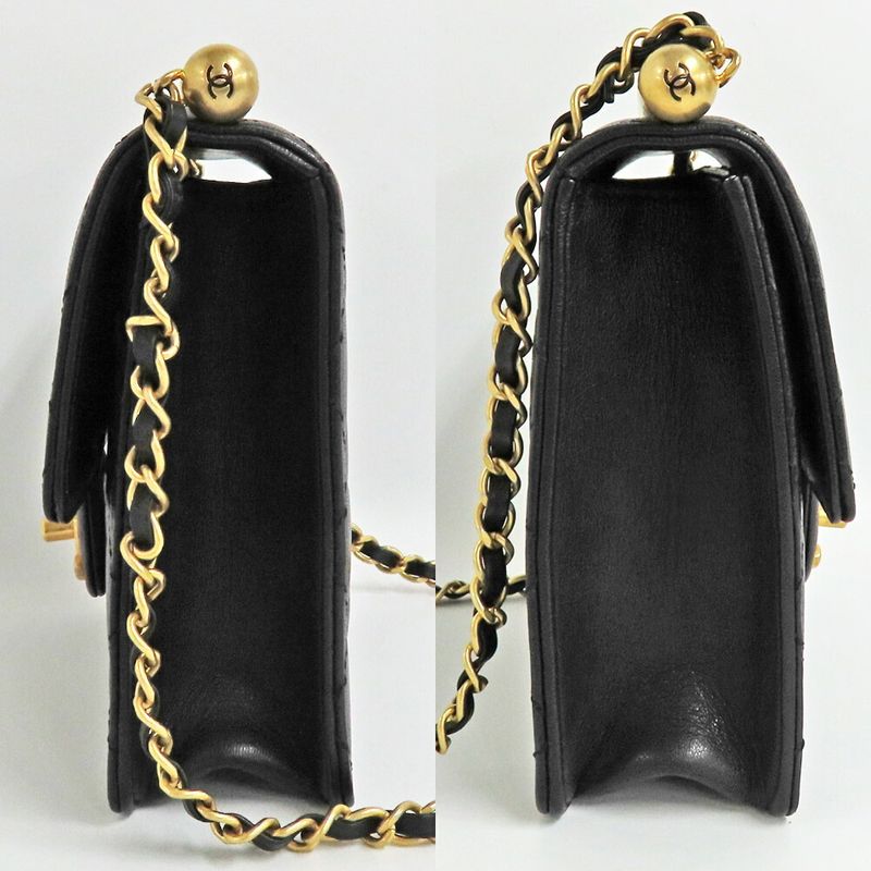 Chanel Flap Bag With Faux Pearl Chain Shoulder Bag Matelasse Black