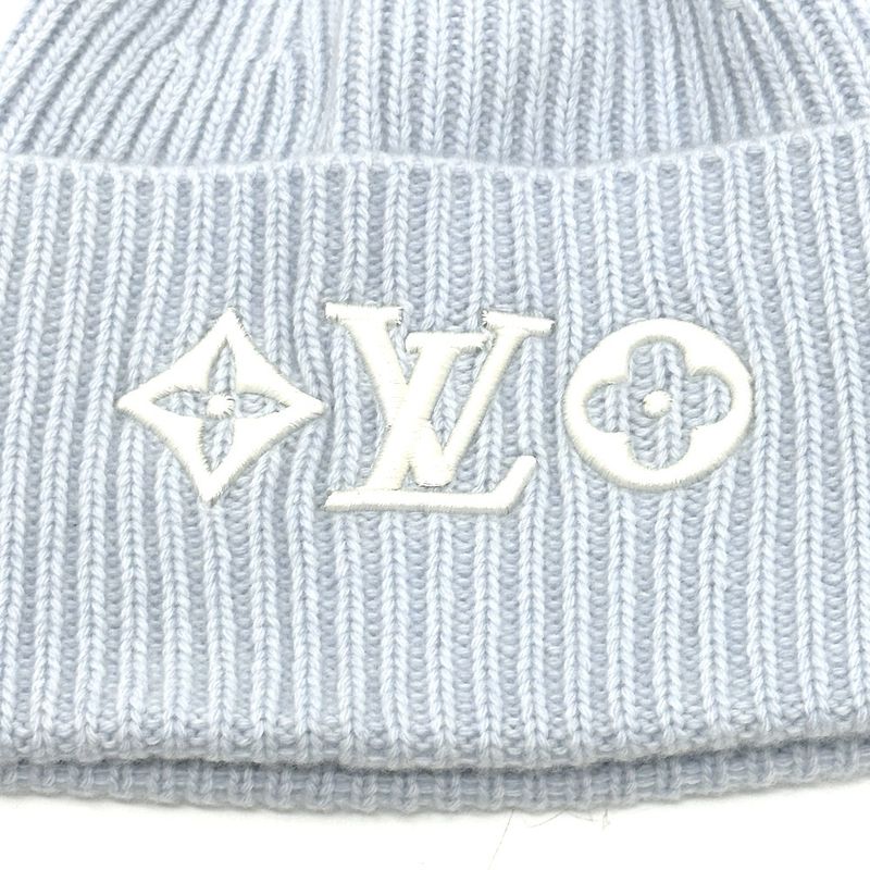 Louis Vuitton Knit Hat Beanie LV Headline M93262 Wool Blue Ciel
