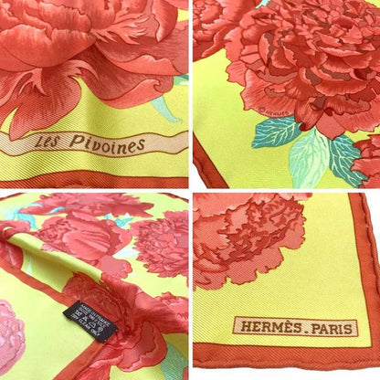 Hermes Scarf Kare45 Les Pivoines Peony Silk Yellow Aq12366