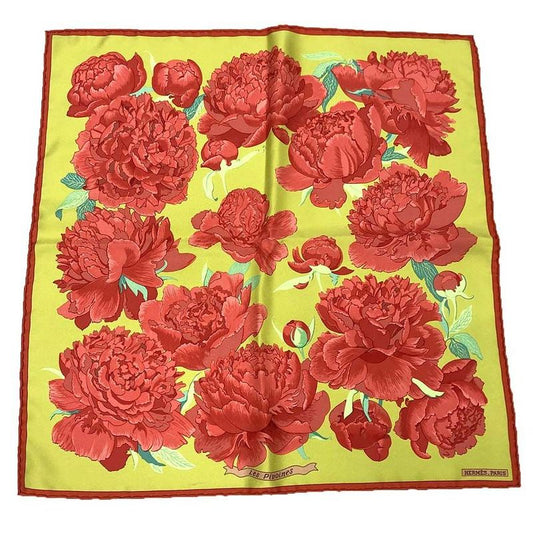 Hermes Scarf Kare45 Les Pivoines Peony Silk Yellow Aq12366