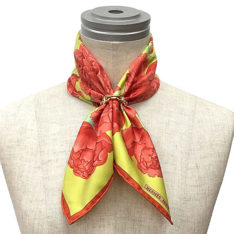 Hermes Scarf Kare45 Les Pivoines Peony Silk Yellow Aq12366