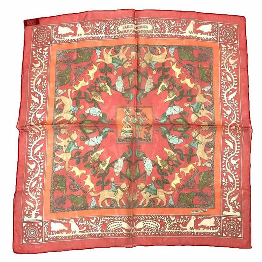 Hermes Scarf Carre 45 Early America Good Old America Silk Muslin Red Aq12373