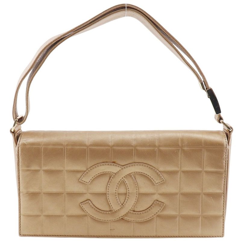 Chanel Chocolate Bar Coco Mark Lambskin Gold Women's Shoulder Bag