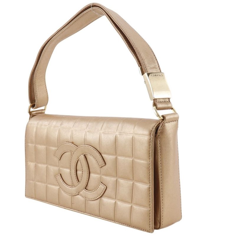 Chanel Chocolate Bar Coco Mark Lambskin Gold Women's Shoulder Bag