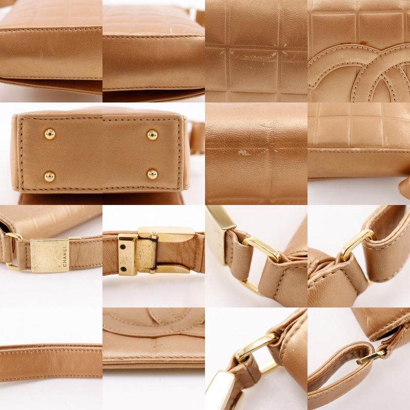 Chanel Chocolate Bar Coco Mark Lambskin Gold Women's Shoulder Bag