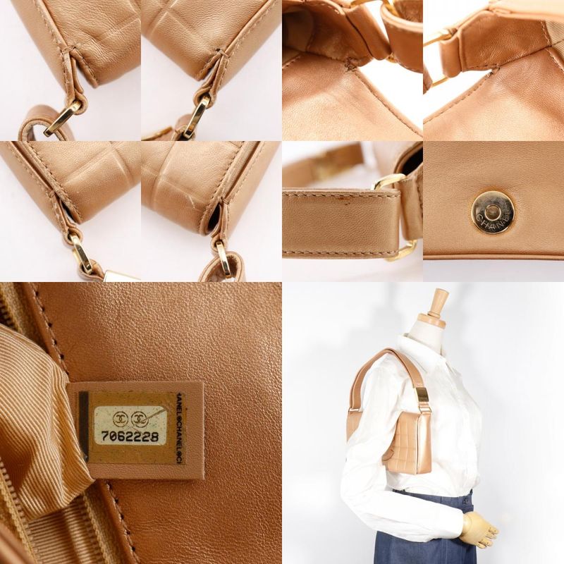 Chanel Chocolate Bar Coco Mark Lambskin Gold Women's Shoulder Bag