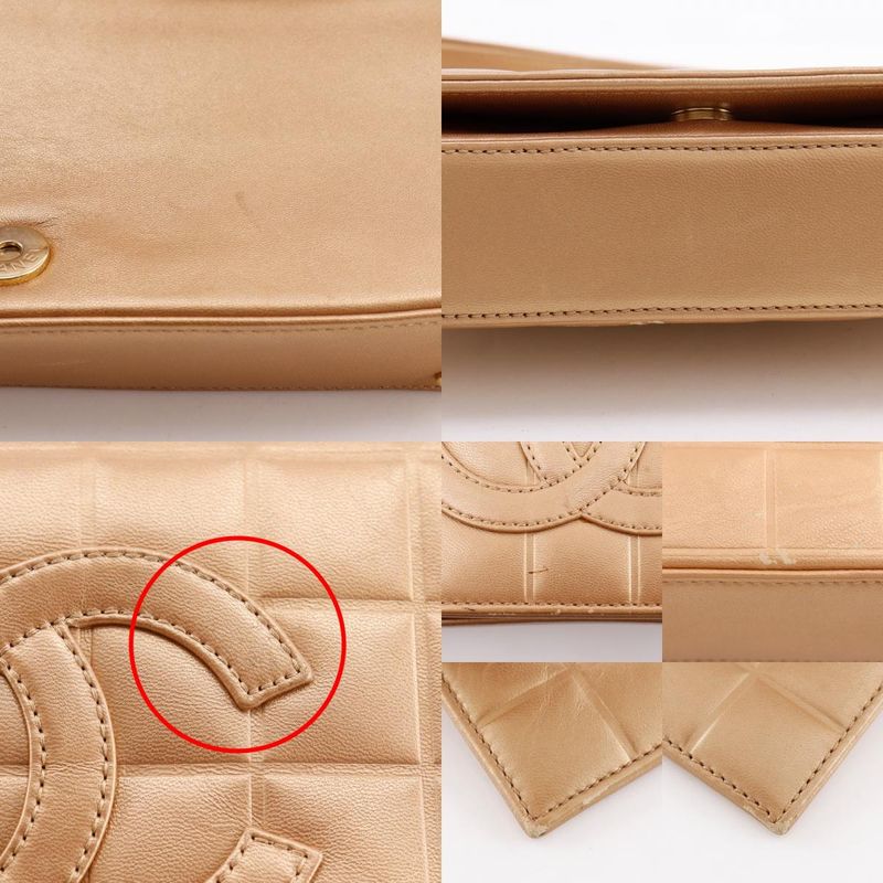 Chanel Chocolate Bar Coco Mark Lambskin Gold Women's Shoulder Bag