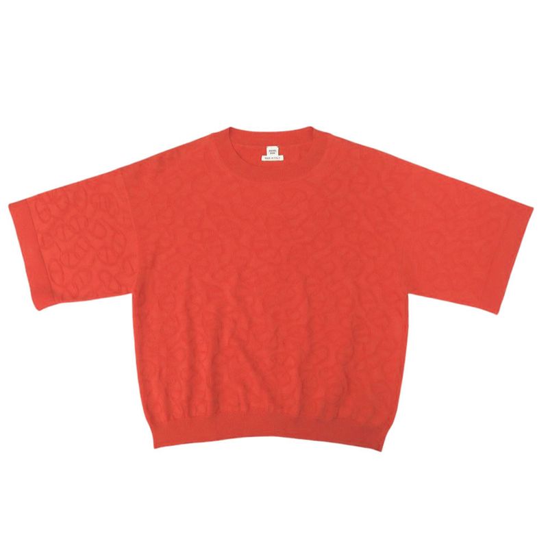 Hermes Naouss a Chaine D'ancre Knit Size 42 Silk Cotton Red Short Sleeve Knit