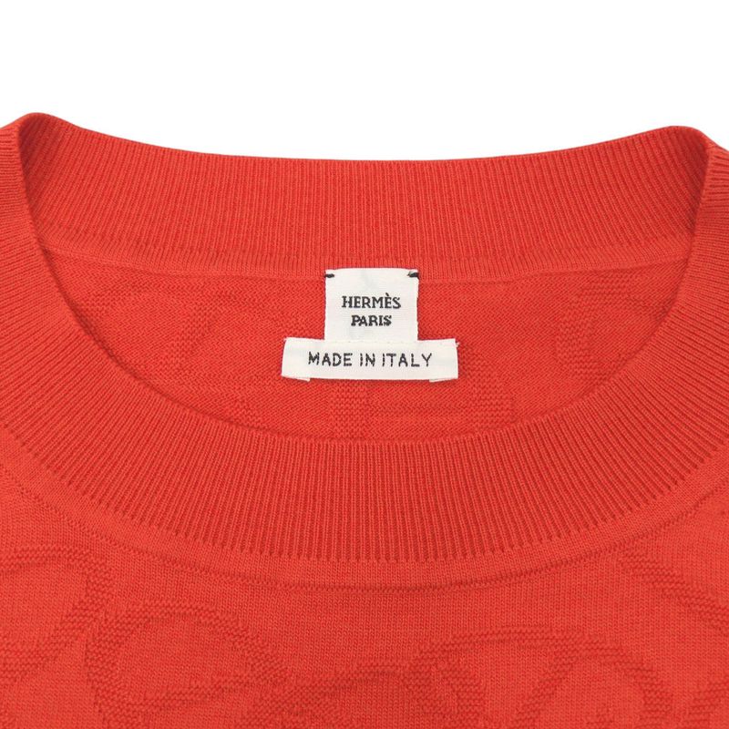 Hermes Naouss a Chaine D'ancre Knit Size 42 Silk Cotton Red Short Sleeve Knit