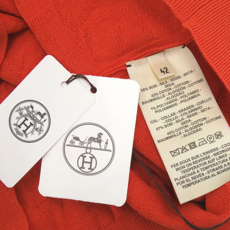 Hermes Naouss a Chaine D'ancre Knit Size 42 Silk Cotton Red Short Sleeve Knit