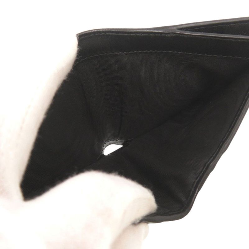 Prada Logo Compact Wallet Brushed Leather Black Bifold Wallet Black 0352 Prada