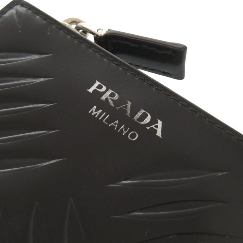 Prada Logo Compact Wallet Brushed Leather Black Bifold Wallet Black 0352 Prada