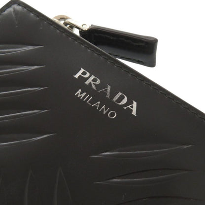 Prada Logo Compact Wallet Brushed Leather Black Bifold Wallet Black 0352 Prada