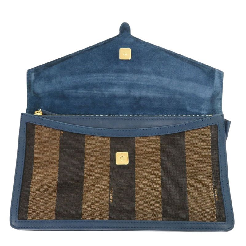 Fendi Pecan Pattern 8 M0284 Leather Canvas Blue Brown Clutch Bag 0475